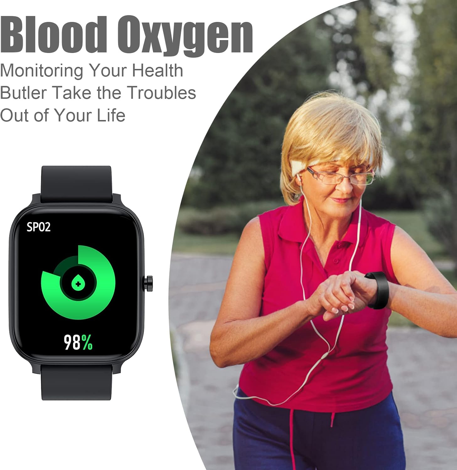 Smart Watch for Men Women Compatible with iPhone Samsung Android Phone 1.83 inch Full Touch Screen IP68 Waterproof Bluetooh Fitness Tracker Heart Rate/Sleep Monitor, Black